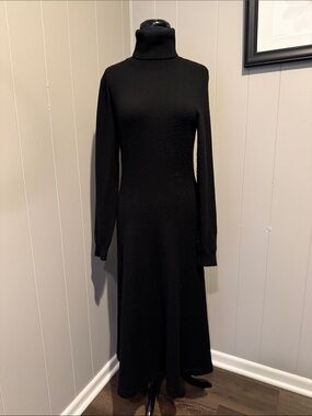 B45 Ralph Lauren Women’s Large Black Turtleneck Long Sleeve Maxi Knit Dress